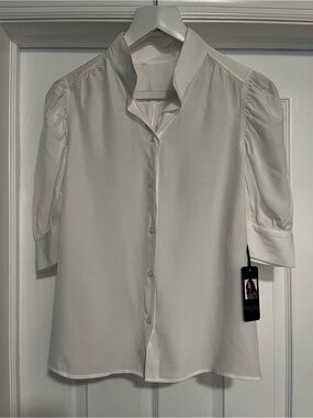 White Short Sleeve Button-Down Shirt